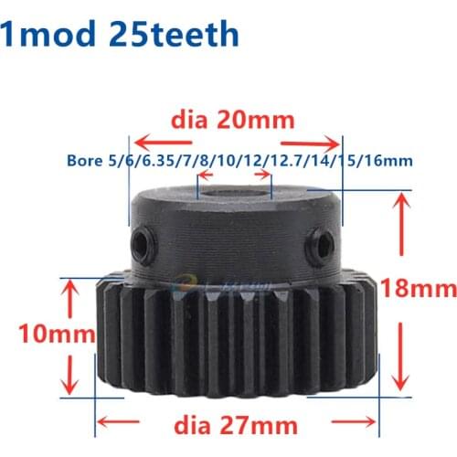 Mod 1 M=1 CNC Spur Gear pinion 25T 25Teeth bore 5-16mm Right Teeth positive gear gear steel gear rack transmission RC