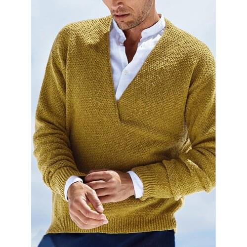 Fashion V-Neck Knitted Jumper Mens Casual Loose Solid Sweaters Mens Streetwear 2021 Autumn Winter Long Sleeve Warm Sweater Tops