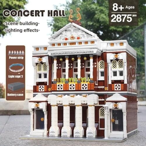 MOULD KING 16032 Street Building The City Concert Hall With Led Part Model Building Block Assembly Brick Toys Kid Christmas Gift