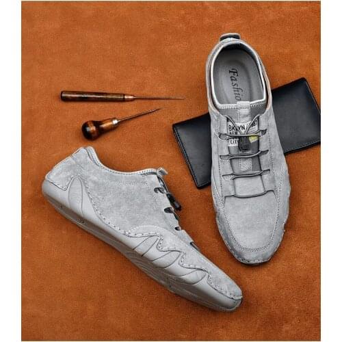 Mens Spring Autumn Casual Shoes Leather Large Soft Bottom Lace Up Casual Shoes Breathable Wear-resistant Antiskid Doudou Shoes