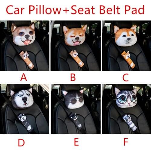 3D Cartoon Car Headrest Soft Travel Pillow Neck Cushion Head Support with Baby Safety Seat Belt Cover Pad Shoulder Protection