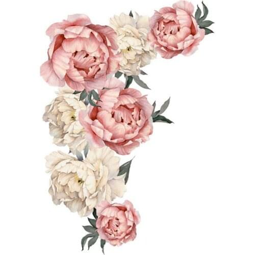 Pink Peony Flowers Wall Sticker Waterproof PVC Wall Decals for Living Room Bedroom Kitchen Playroom Nursery Room (28.2"x 40.2")