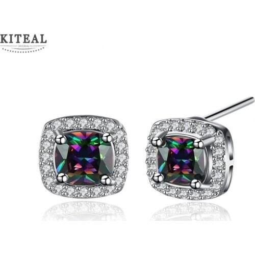 2017 new Hot Sale Women Earring Stud earings CZ Zircon Crystal Jewelry with Round square colorful Clear zircon
