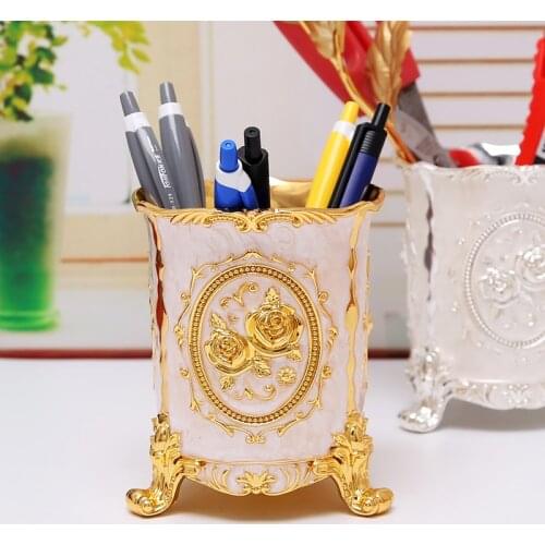 Size S Luxury Home Office Storage Holders Pen Holder Cosmetic Organizer Metal Art Craft Tabletop Decoration Gift