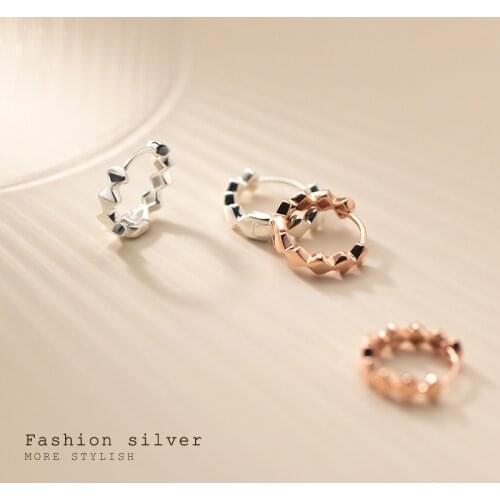 Real. 925 Sterling Silver Fine jewelry White/ Gold rhombus ear hoop huggie earrings Piercing C-G9369