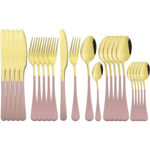 Pink Gold Cutlery Set Stainless Steel Flatware 6Set Dinner Knives Forks Coffee Spoon Dinnerware Silverware Kitchen Tableware Set
