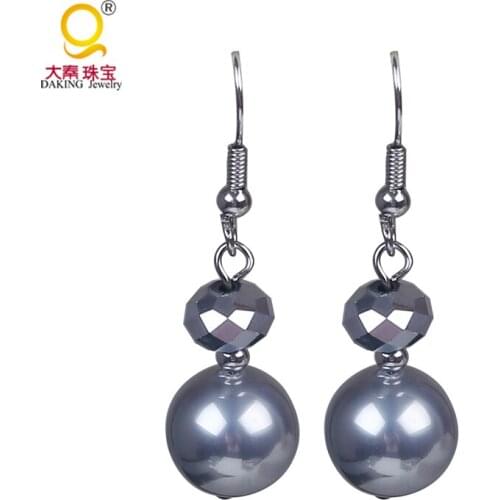 Daking shell & crystal earrings gray round shell beads dangle earring hook earrings chic party jewelry