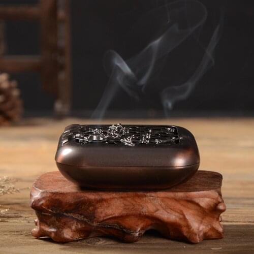 F Quartet Mini Sandalwood Coil Incense Burner Copper Alloy Incense Base 2/4 Hours Incense Holder China Style Hollow Home Decor