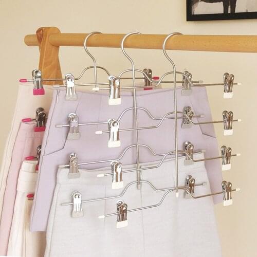 4 Layers 8 Clips Stainless Steel Pinch Clip Clothes Pants Hanger Adjustable Storage Skirt Rack Nonslip Multi Purpose Hanger