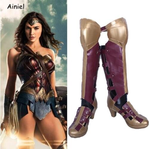 High Quality Cosplay Boots Women Superwoman Diana Prince Zipper Artificial Leather High-heeled Boots Woman