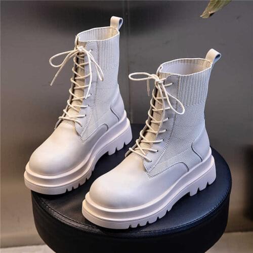 Genuine leather Platform Boots New Autumn Women Light Comfortable Chunky Boots Fashion Lace up Lady Shoes Footwear