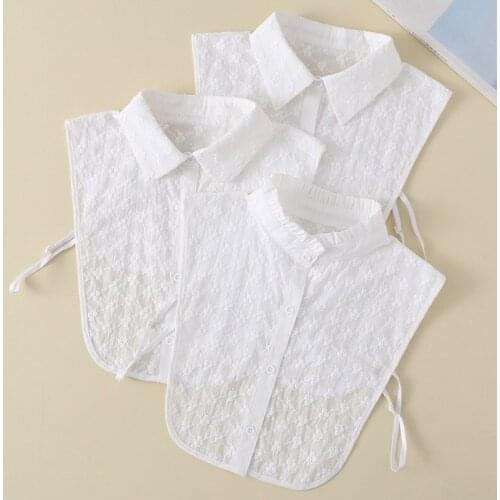 Women Autumn Winter Cardigan Button Lace Flower Cotton Fake Collar Shirt New Lady Detachable False Collar Embroidery Blouse Tops