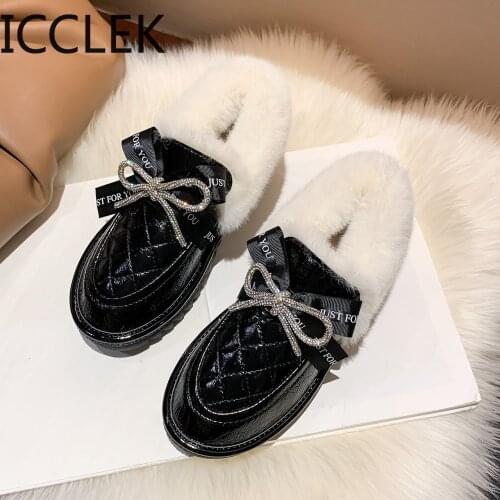 Snow Boots 2020 Winter New Rhinestone Bow Flat-bottomed Fashion Korean Version Cover Foot Students Maomao Cotton Shoes
