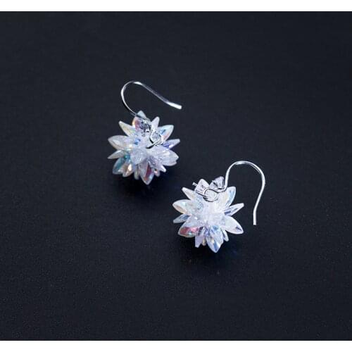 1Pair Authentic Real 100% 925 Sterling Silver fine Jewelry ICE Flower /snowflake Hook Dangle Earrings gtle2429