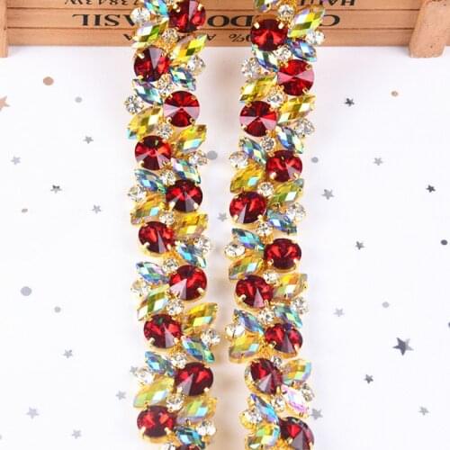 1 Yard 3.2Cm Wide Romantic Accessories Multicolor Glass Acrylic Rhinestone Chain Crystal Flower Trim Applique Sewing Costume