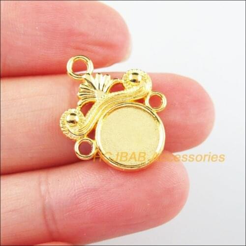 15Pcs Gold Plated Flower Round Charms Picture Frame Pendants 18x23mm