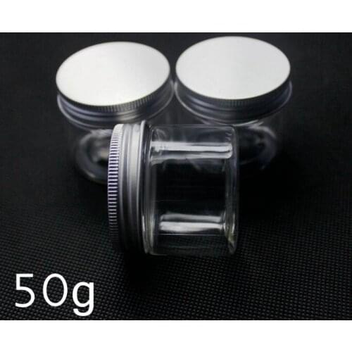50pcs 50g empty plastic Clear Pet cream jar,50g Cream bottle with aluminum cap , 50 g PET cosmetic container packaging