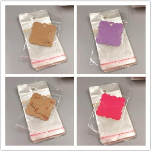 75Pcs+75Pcs Opp Bags 5x5cm Multiple Colors Square Paper Jewellery Pack Cards Printing Handmade With Love Flowers Earrings Studs