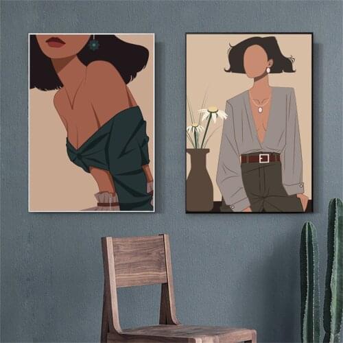 Abstract Fashion Vintage Girl Minimalist Wall Art Canvas Painting Nordic Posters And Prints Wall Pictures For Living Room Decor
