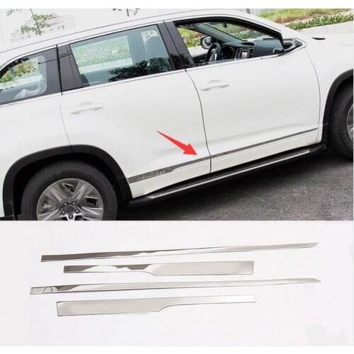 ACCESSORIES FIT FOR TOYOTA HIGHLANDER KLUGER 2014 2015 CHROME DOOR SIDE LINE GARNISH BODY MOLDING PROTECTOR STYLING TRIM COVER