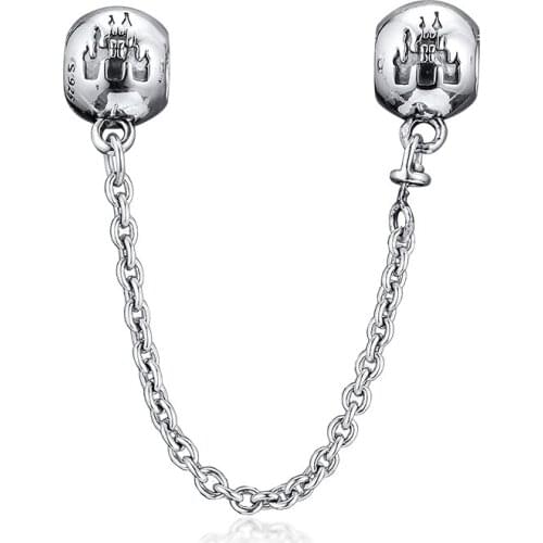 CKK Silver 925 Jewelry Fantasyland Castle Safety Chain Charm Fits Original Bracelet Sterling Silver Making