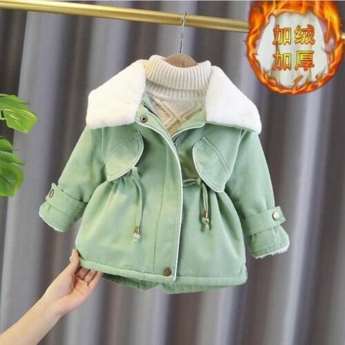 Children winter new Plus velvet denim jacket baby girl Faux Fur long outerwear kids thicker coats cowboy parka wz368