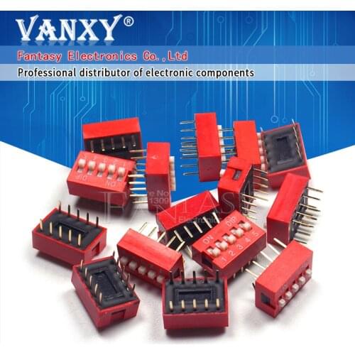 10PCS DIP Switch 5 bit Way 2.54mm Toggle Switch Red Snap Switch Wholesale Electronic