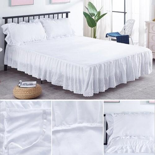 High Quality Eyelet Embroidery Pleated Bed Spread Base Platform Dust Ruffled 15 Inch Height Bed Skirt