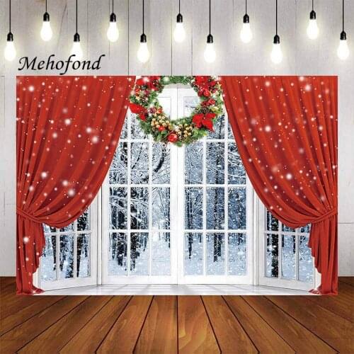 Mehofond Photography Background Christmas Window Winter Wonderland Snow Forest Kids Family Portrait Decor Backdrop Photo Studio