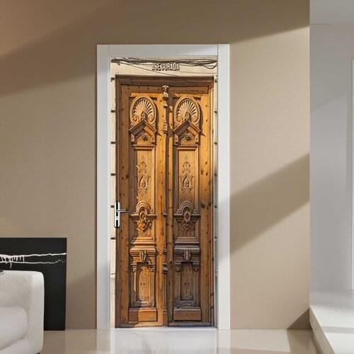 Simulated retro door sticker European-style wooden door wall paste bedroom bathroom renovation self-paste paper