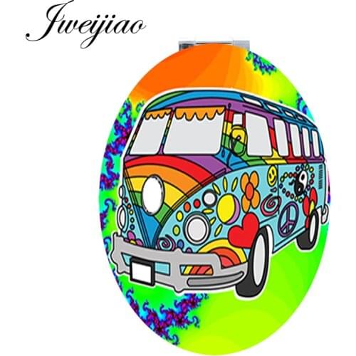 JWEIJIAO Cartoon cars mean peace Mini Tools Accessories Mirrors Oval small mirror for makeup For Womens birthday gift CT105