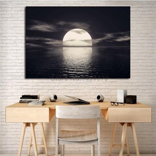 Sea Sunset Painting Sea View Sunrise Scenery White And Black Poster And Prints Decorative Wall Art Pictures For Living Room Home