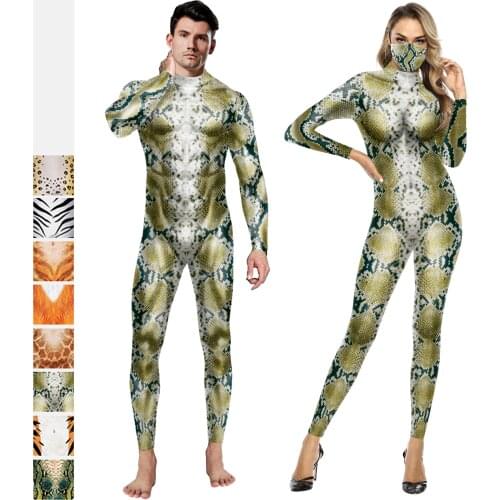 Women Fashion Jumpsuits Giraffe Serpentine Tiger Print Costume Sexy Cosplay Bodysuit Leopard Shapewear Romper Outfits Plus Size