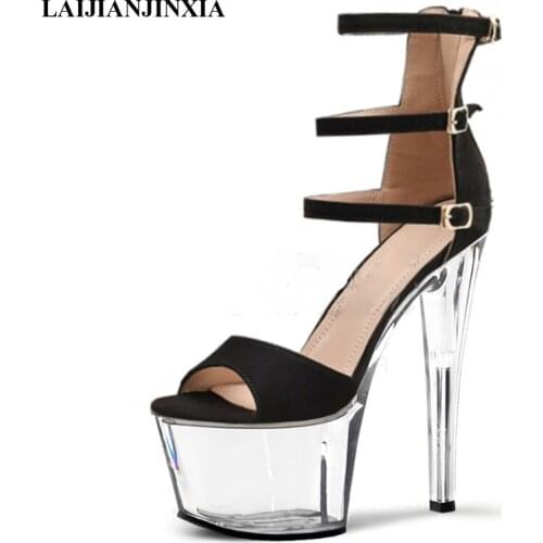 LAIJIANJINXIA New 17 CM Stiletto Heels Shallow Open Toe Clear Womens sandals Crystal Sexy Fashion Nightclub Pole dancing Shoes