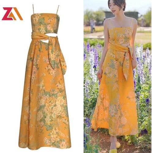 ZALady summer beach chic Bohemia sexy holiday maxi dresses for women elegant floral bow Spaghetti strap long dress vestidos robe