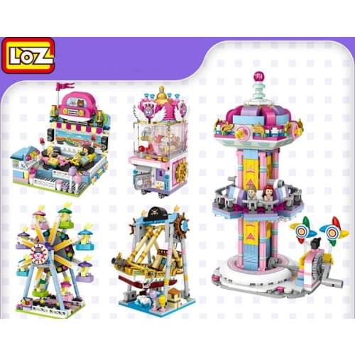 LOZ Micro Building Block Friends Amusement Park Ferris Wheel Carousel Pirate Ship Hamburger Shop DIY Bricks Toys for Girl
