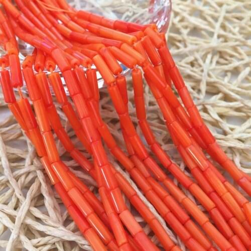 Fashion natural reddish orange coral lovely tube cloumn 4x9mm loose beads diy jewelry making findings accessories 15inch B658