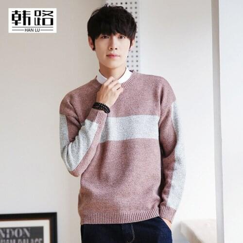 Fashion mens sweater Autumn Winter New mens loose Color stitching O-neck pullover male Long sleeve warm Knitted sweaters