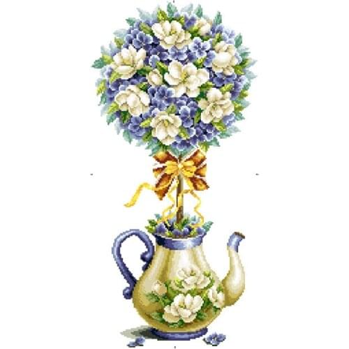 Fishxx Cross Stitch Kits T349 T350 Magnolia Flower Jasmine Rose Teapot Flower Bouquet Two Floral Patterns