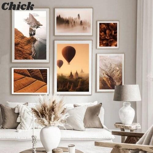 Hot Air Balloon Flower Mountain Leaf Wall Art Canvas Painting Nordic Posters And Prints Wall Pictures For Living Room Home Decor