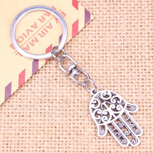 New Fashion Keychain 24*35 mm hamsa palm hand protection Pendants DIY Men Jewelry Car Key Chain Souvenir For Gift