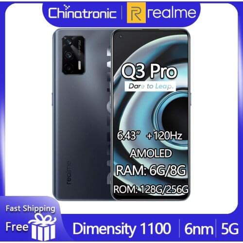 New realme Q3 Pro 8GB 128GB 5G Mobile Phone Dimensity 1100 Octa Core 6.43"AMOLED 120Hz Refresh rate 30W Fast Charge 64MP OTA