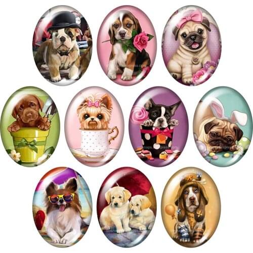 Lovely Dogs painting Dogs 13x18mm/18x25mm/30x40mm mixed Oval photo glass cabochon demo flat back Jewelry findings TB0013