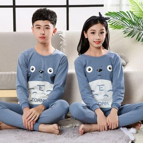 Autumn Winter Big Boy Girl Pajamas Sleepwear Baby Girls Clothes Cotton Tshirt+pant Pyjamas Kids Night Clothes 9-19Y Teens Suits