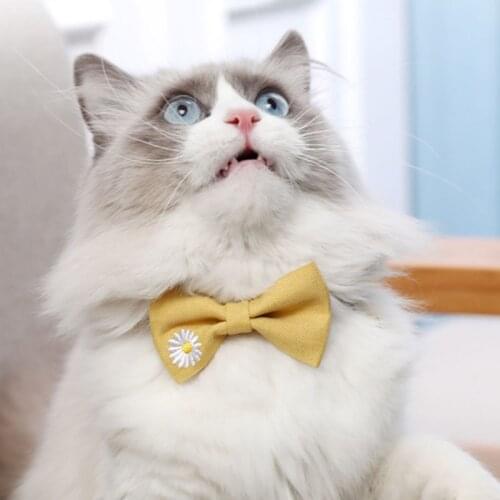 Pet Collar Plain Color Bow Tie Collar Cotton Embroidered Flower Cat Bell Breakaway Cat Collar Cat Harness Pet Supplies Wholesale