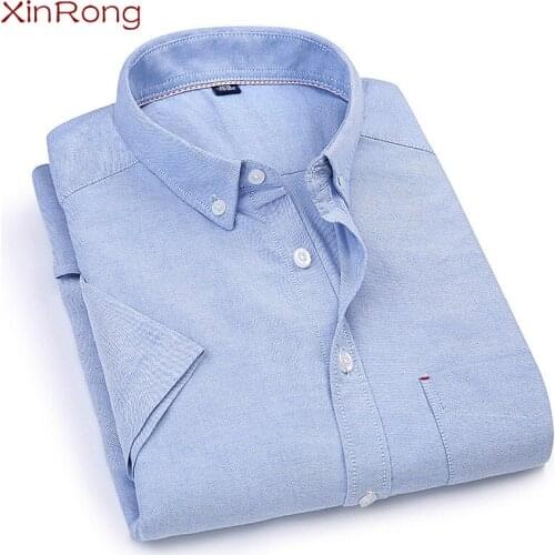 Spring And Summer Mens Short-sleeved Lapel Loose Shirt Simple Cotton Pure Color Outing Leisure Oxford Fashion All-match Shirt