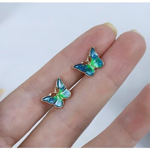 Simple Vintage Green Fairy Stereo Butterfly Stud Earrings for Women Mini Cute Hypoallergenic Butterflies Earring Party Jewerly