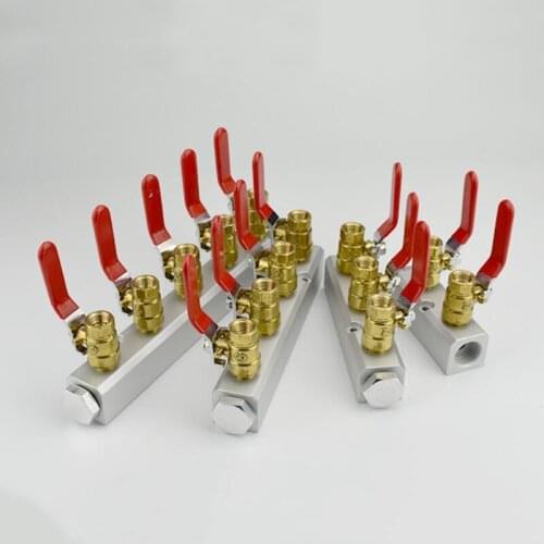 Wide Type 1/4" 1/2" BSP Female Thread 30x30mm Aluminium Pneumatic Manifold Block Splitter Distributor with Ball Valves