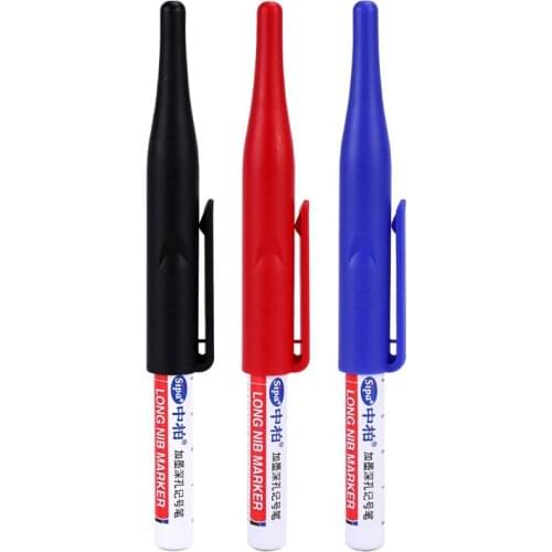 Sipa 3 Pcs 30mm Long Head Deep Hole Marker Multifunction Long Nosed Marker Deep Drill Hole Carpenter Mark Marker Pen