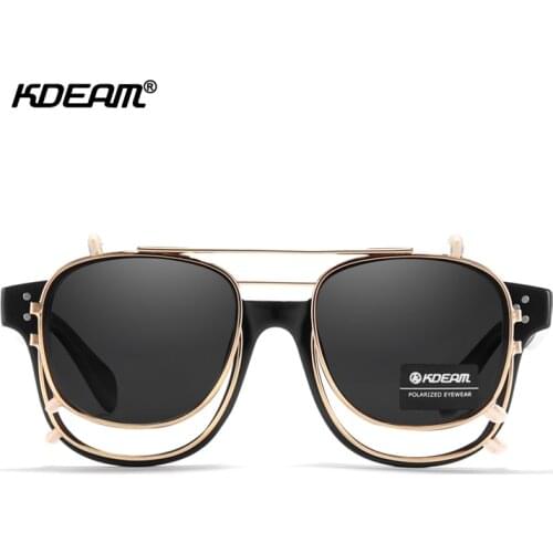 KDEAM Flip Type Unisex Sunglasses Polarized Steampunk Clip On Sun Glasses Removable Square Shades With Hard Box KD127
